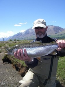 Joe Creane with a superb Rainbow from a lake edge..