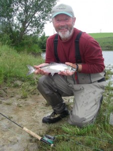 Joe Creane with his last fish of the trip! A little salmon.. No blank day in 30 days fishing is no mean feat!