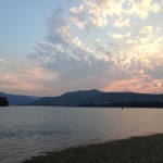 Sunset, with Akos seeing how far he can wade.