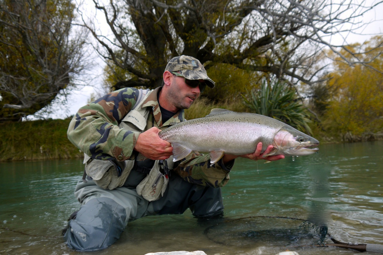 A few days later this brute! One of the finest rainbows I've caught. Heaps of weight to get my nymph to this fish, I lifted in response to a slight right swing and all hell broke loose!