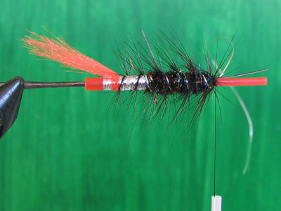 Palmer back over the entire body and catch hackle with ribbing material and counterrib to the front